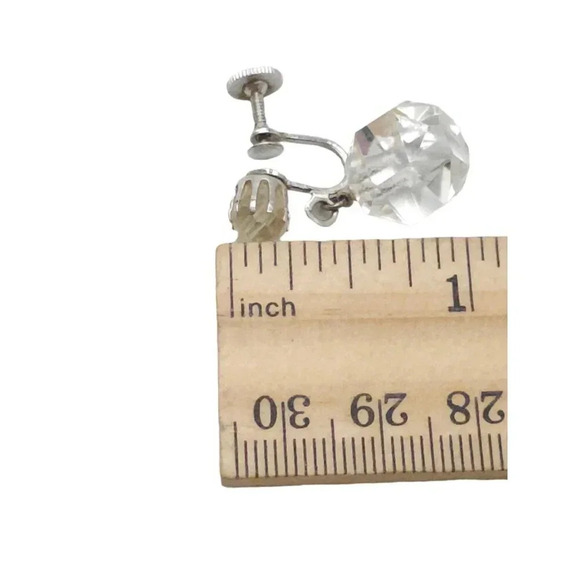 Coro White Crystal Bead Dangle Drop Earrings Silver Tone Vintage - Picture 5 of 6